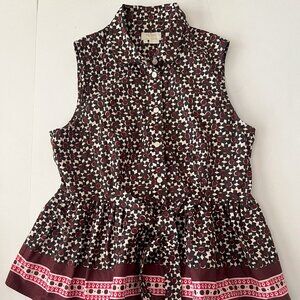Kate Spade Peplum Top Large Sleeveless Rambling Roses Floral Tile